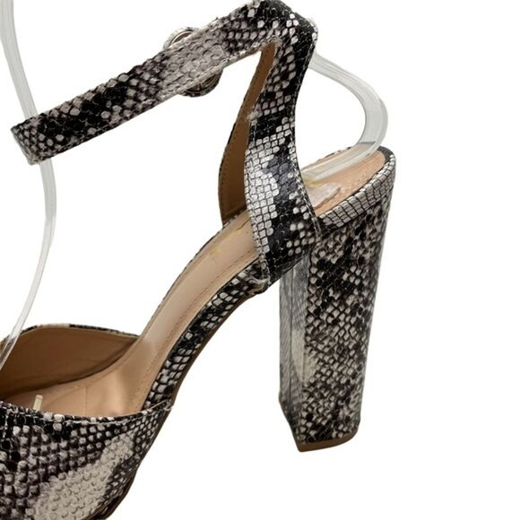LULUS PRIYA Snakeskin Swifty Chunky High Heel Platform Peep Toe Shoes Sandals 8 - Picture 12 of 16